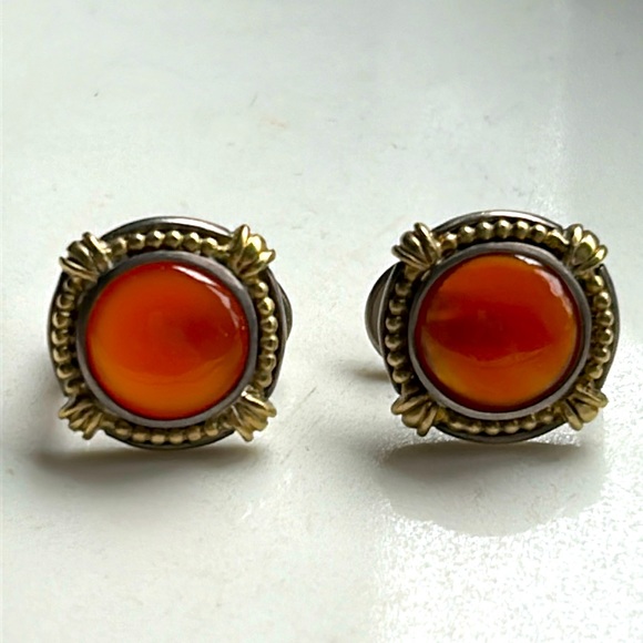 SLANE AND SLANE Column Bellus 18k gold and sterling silver with agate earrings. - Picture 2 of 5